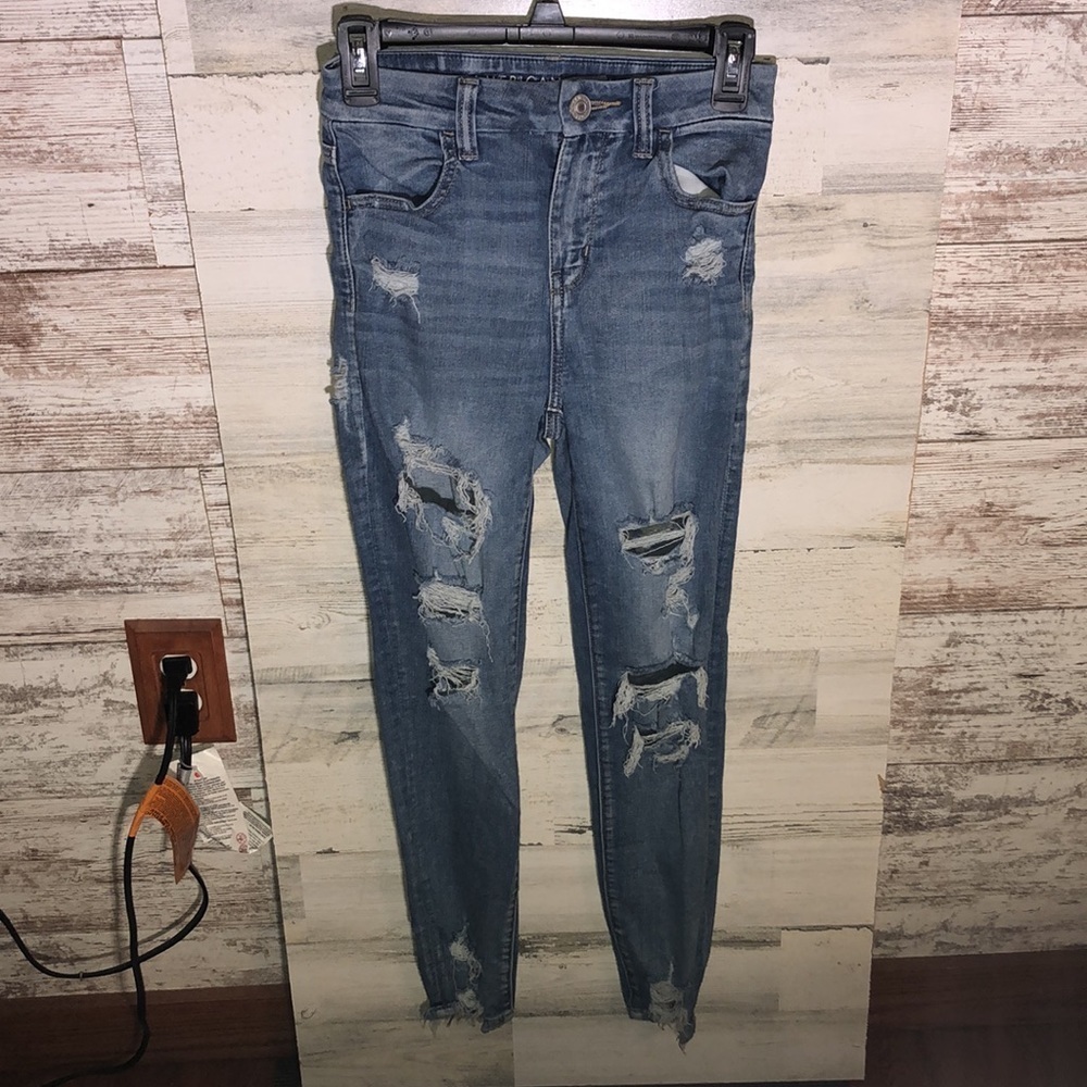 American Eagle curvy high rise Jeggings distressed jeans 0 next level stretch - Picture 3 of 13